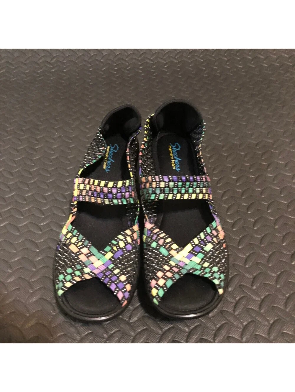 Skechers Memory Foam Parallel Multicolor Weave Wedge Sandals Size 9